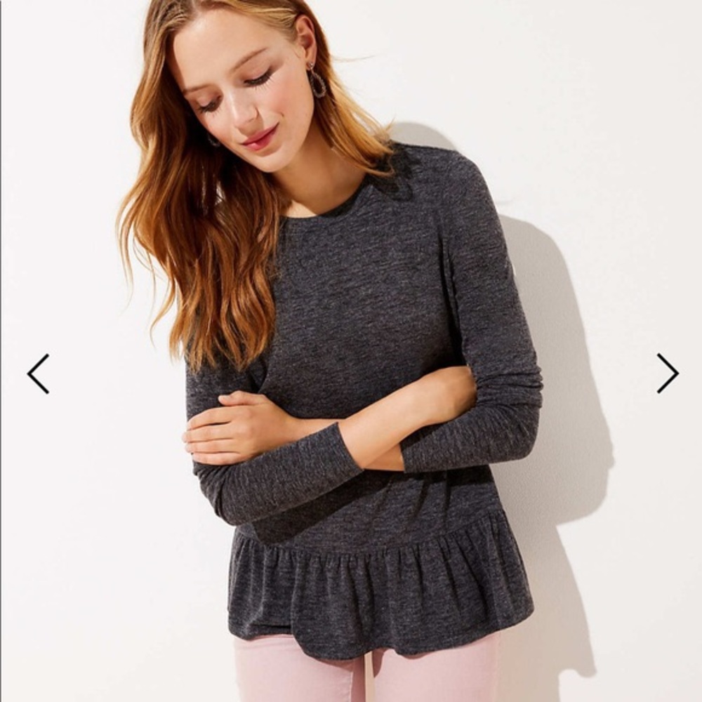 NWT Loft textured peplum heather gray ruffle top